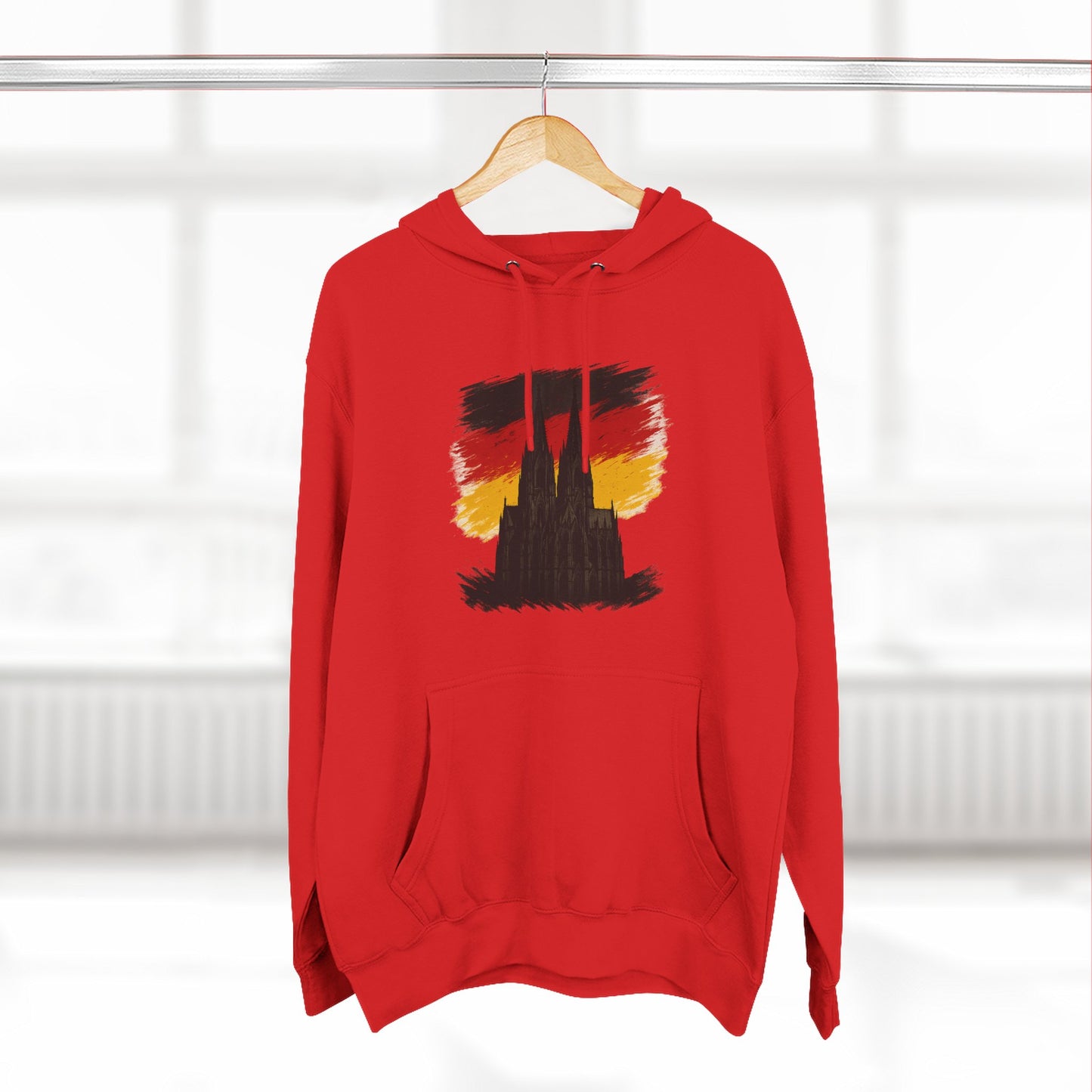 Kölner Dom Hoodie | Three-Panel Fleece Kapuzenpullover Schwarz-Rot-Gold